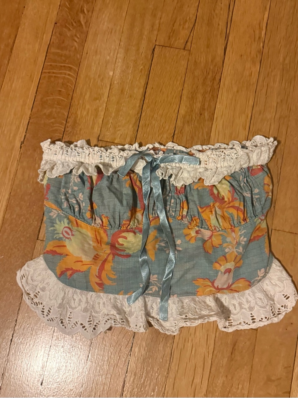 Free People Blue Floral Lace-Trim Tube Top